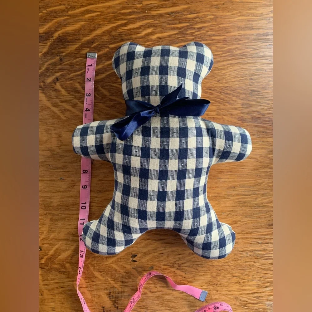 Blue Gingham Bear Pillow Country Primitive 12” Muslin Cottage
